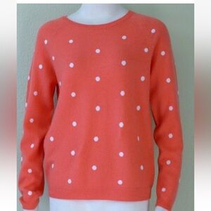 PHILOSOPHY 100% Cashmere Long Sleeve Coral w/ White Polka Dots Sweater Size XS